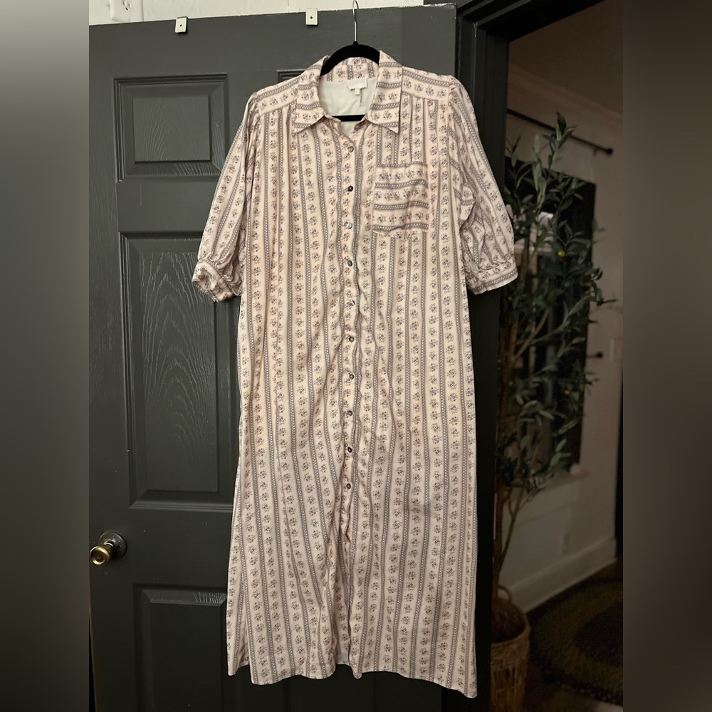 Striped Beige Midi Dress - Picture 2 of 3